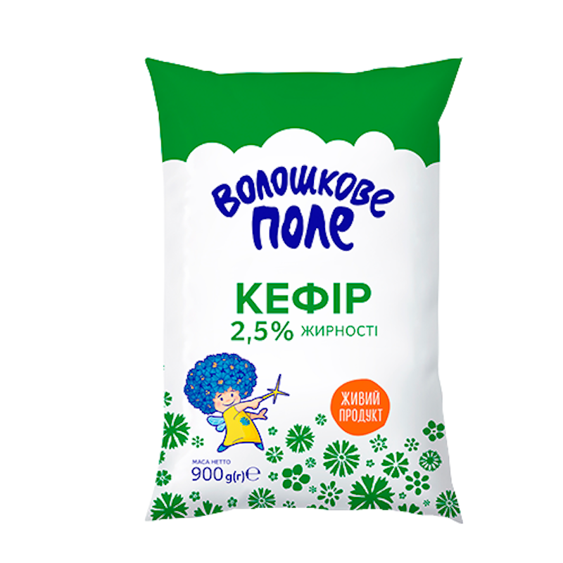 Кефір ВОЛОШКОВЕ ПОЛЕ 2,5%, 900г, плівка поліетиленова